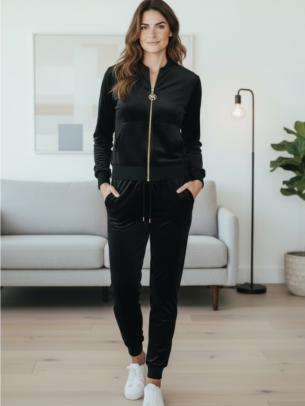 Michael Kors Black Velour Tracksuit Jacket and Joggers – Size S